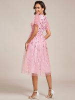 Short Sleeves Leaf Sequin A-Line Midi Formal Wedding Guest Dress - Image 85