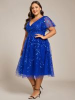 Short Sleeves Leaf Sequin A-Line Midi Formal Wedding Guest Dress - Image 83