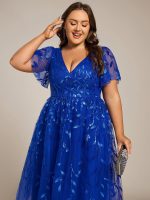 Short Sleeves Leaf Sequin A-Line Midi Formal Wedding Guest Dress - Image 81