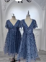 Short Sleeves Leaf Sequin A-Line Midi Formal Wedding Guest Dress - Image 67