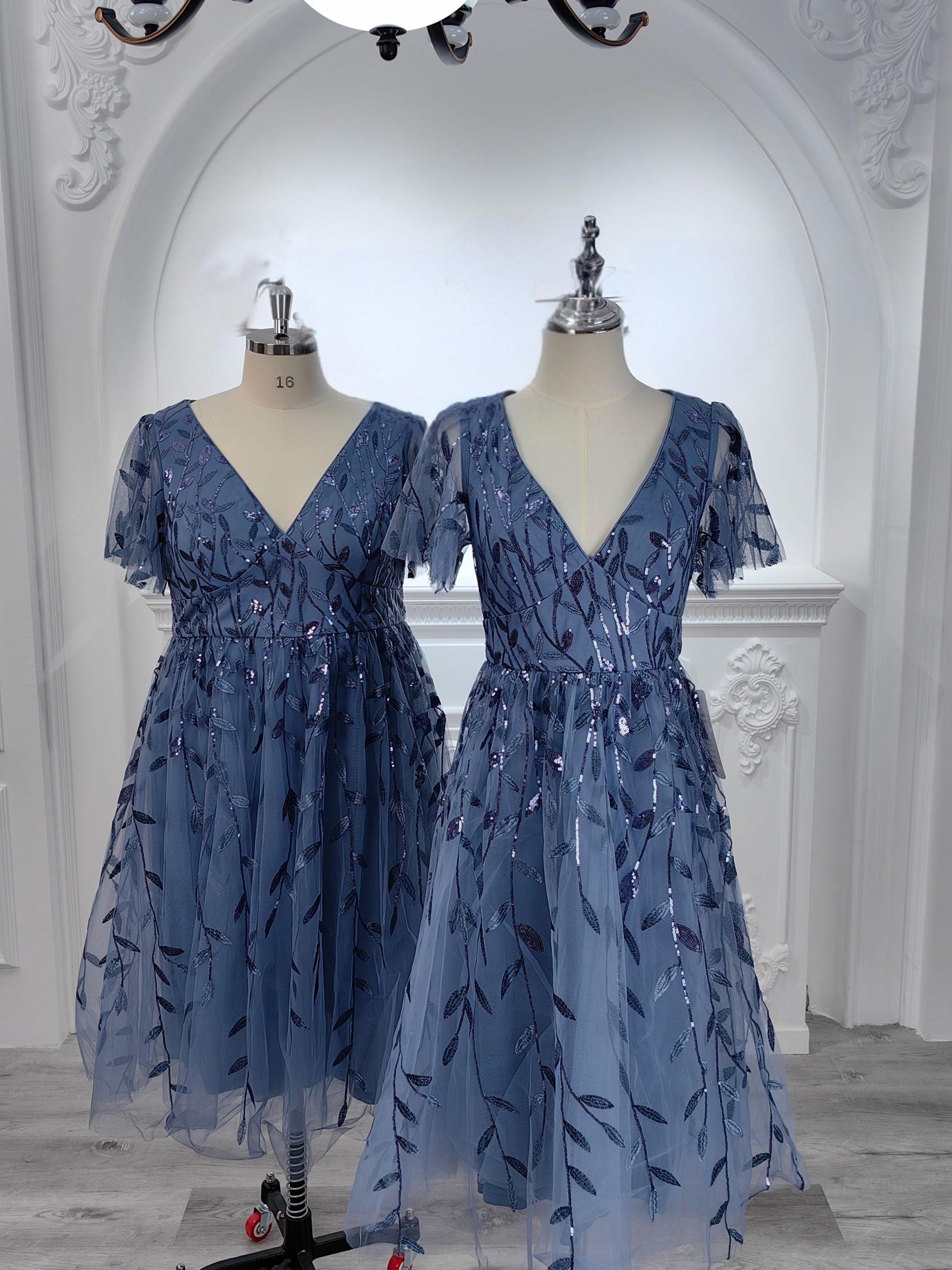 EG02230_642b797d-acf2-4892-9440-ecec2b805ea4 Short Sleeves Leaf Sequin A-Line Midi Formal Wedding Guest Dress - Image 67