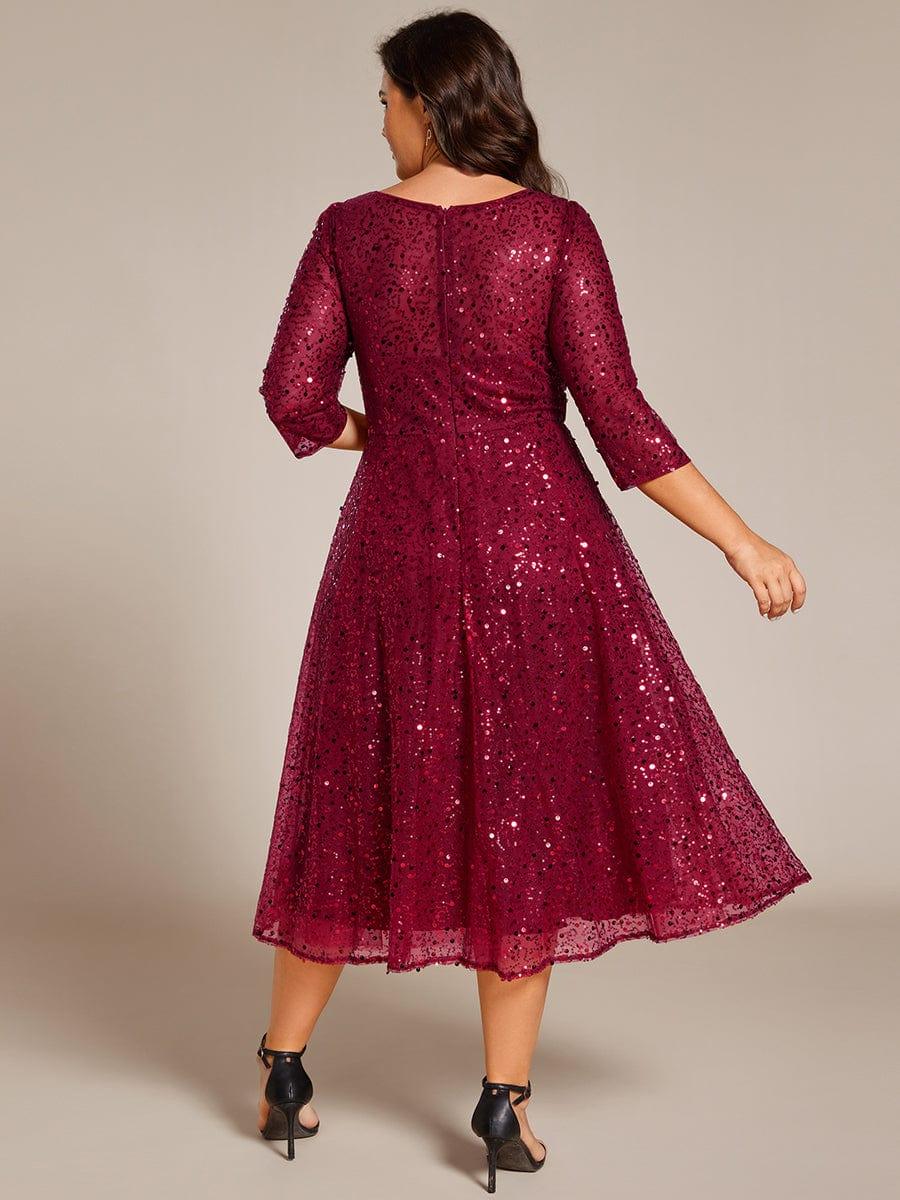EG02241BD-PR2 3/4 Sleeve Sparkly Sequin Round Neck Midi Wedding Guest Dress - Image 9