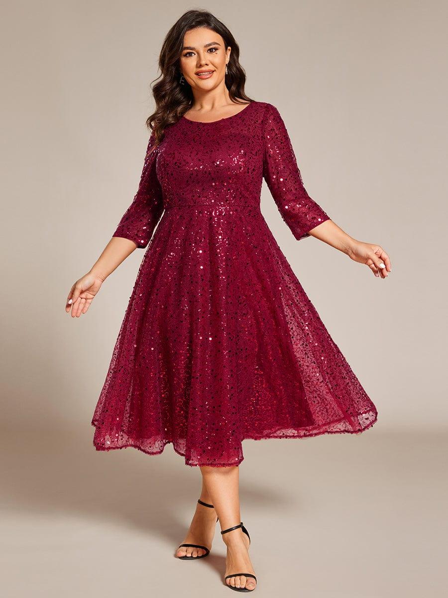 EG02241BD-PR3 3/4 Sleeve Sparkly Sequin Round Neck Midi Wedding Guest Dress - Image 8