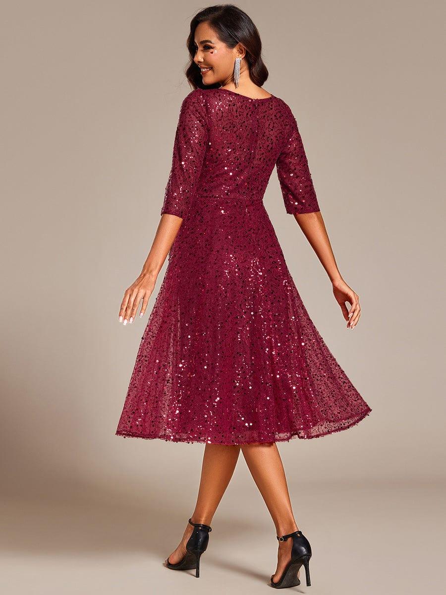 EG02241BD-R2 3/4 Sleeve Sparkly Sequin Round Neck Midi Wedding Guest Dress - Image 4