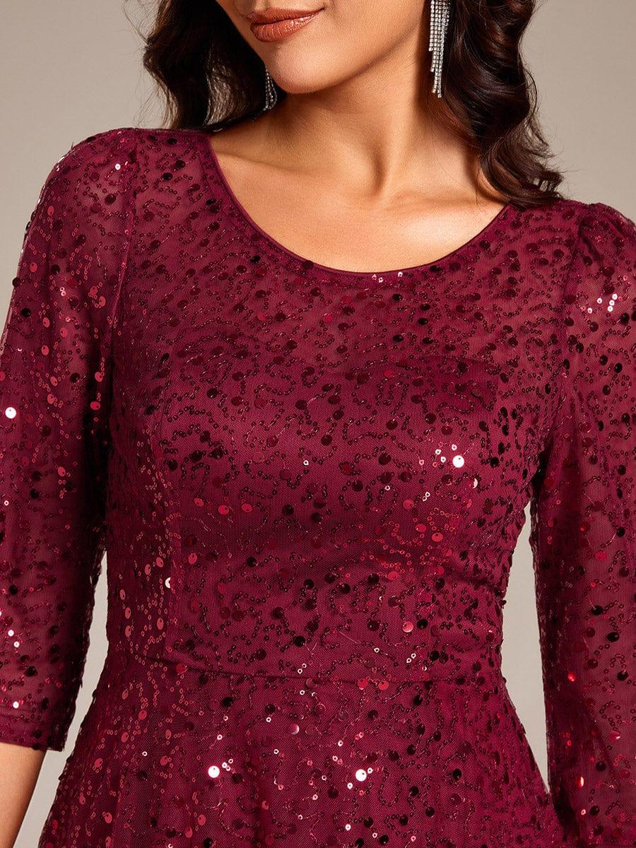 EG02241BD-R5 3/4 Sleeve Sparkly Sequin Round Neck Midi Wedding Guest Dress - Image 5