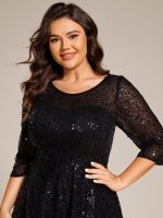 3/4 Sleeve Sparkly Sequin Round Neck Midi Wedding Guest Dress - Image 18