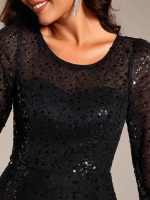3/4 Sleeve Sparkly Sequin Round Neck Midi Wedding Guest Dress - Image 13
