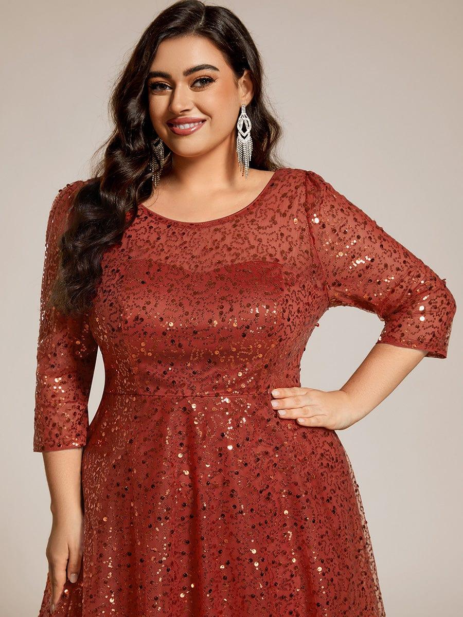 EG02241BO-PR5 3/4 Sleeve Sparkly Sequin Round Neck Midi Wedding Guest Dress - Image 32
