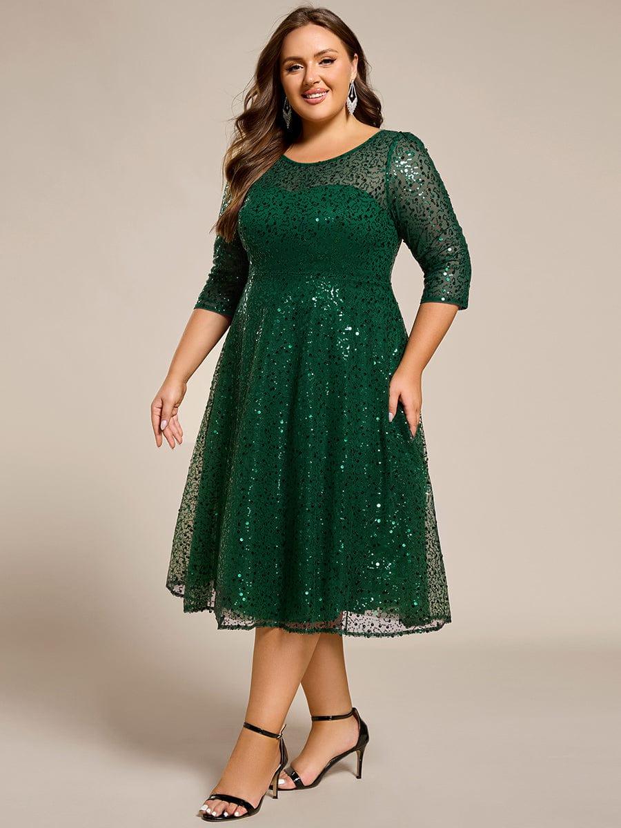 EG02241DG-PR3 3/4 Sleeve Sparkly Sequin Round Neck Midi Wedding Guest Dress - Image 43