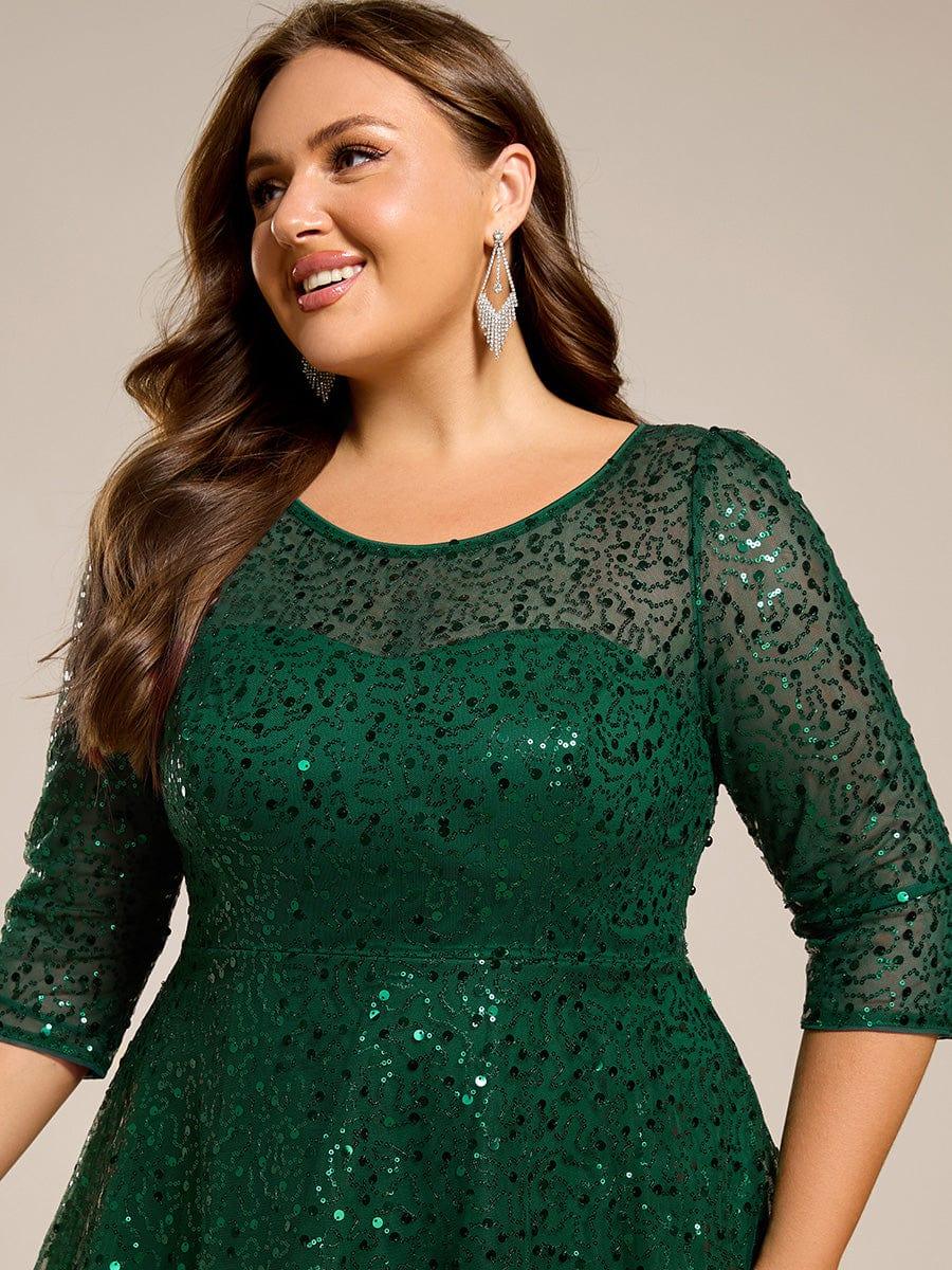 EG02241DG-PR5 3/4 Sleeve Sparkly Sequin Round Neck Midi Wedding Guest Dress - Image 42