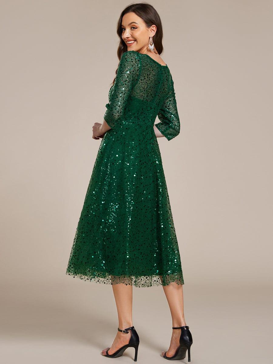 EG02241DG-R2 3/4 Sleeve Sparkly Sequin Round Neck Midi Wedding Guest Dress - Image 36