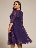 3/4 Sleeve Sparkly Sequin Round Neck Midi Wedding Guest Dress - Image 46