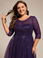 3/4 Sleeve Sparkly Sequin Round Neck Midi Wedding Guest Dress - Image 47