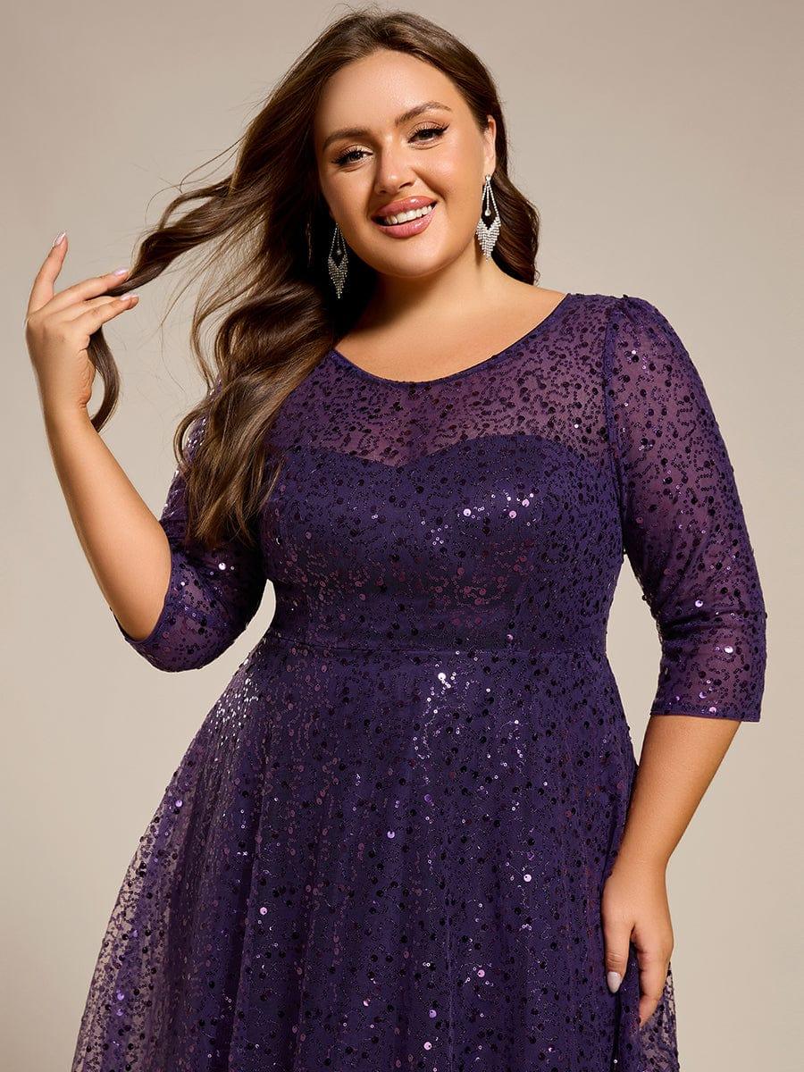 EG02241DP-PR5 3/4 Sleeve Sparkly Sequin Round Neck Midi Wedding Guest Dress - Image 47