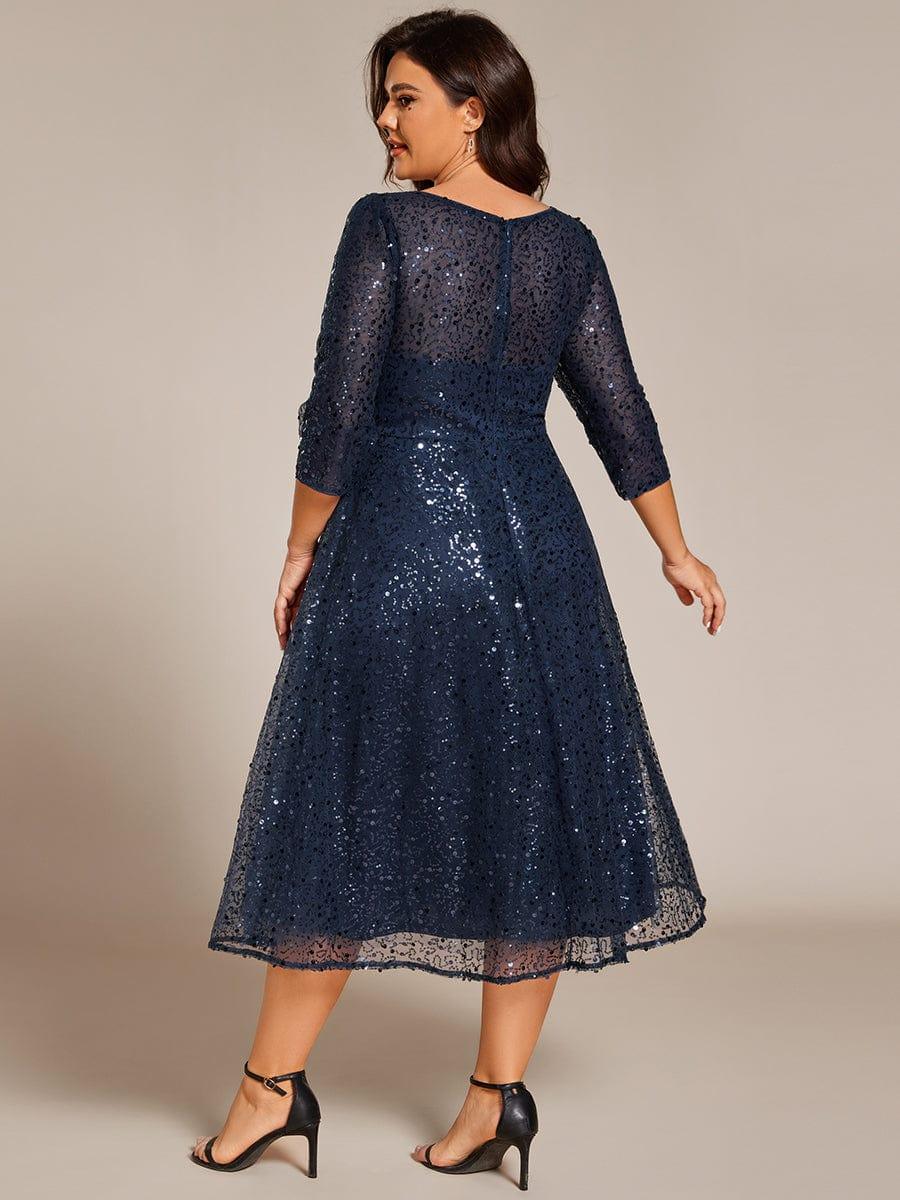 EG02241NB-PR2 3/4 Sleeve Sparkly Sequin Round Neck Midi Wedding Guest Dress - Image 23