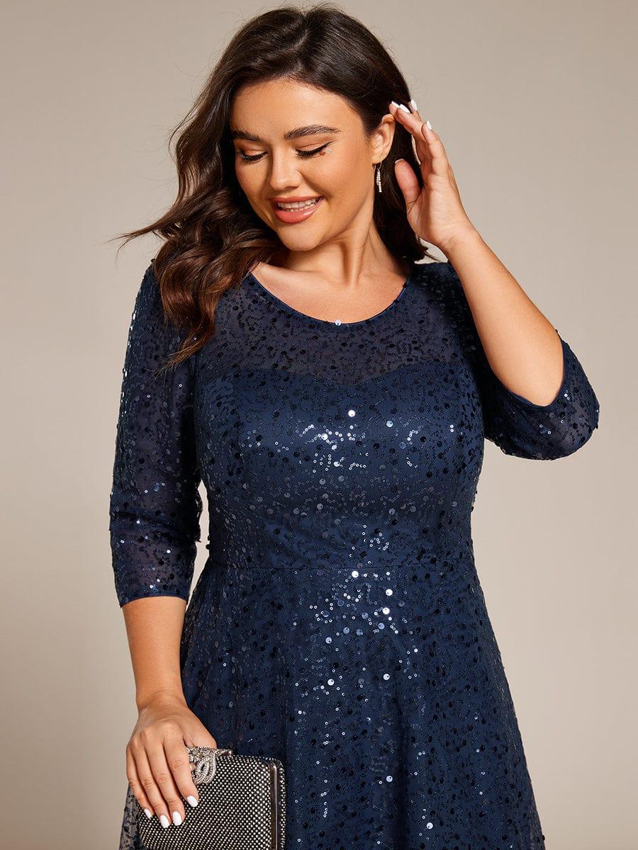EG02241NB-PR5 3/4 Sleeve Sparkly Sequin Round Neck Midi Wedding Guest Dress - Image 24