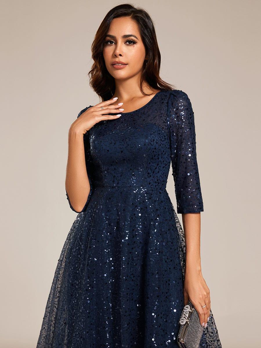 EG02241NB-R5 3/4 Sleeve Sparkly Sequin Round Neck Midi Wedding Guest Dress - Image 19
