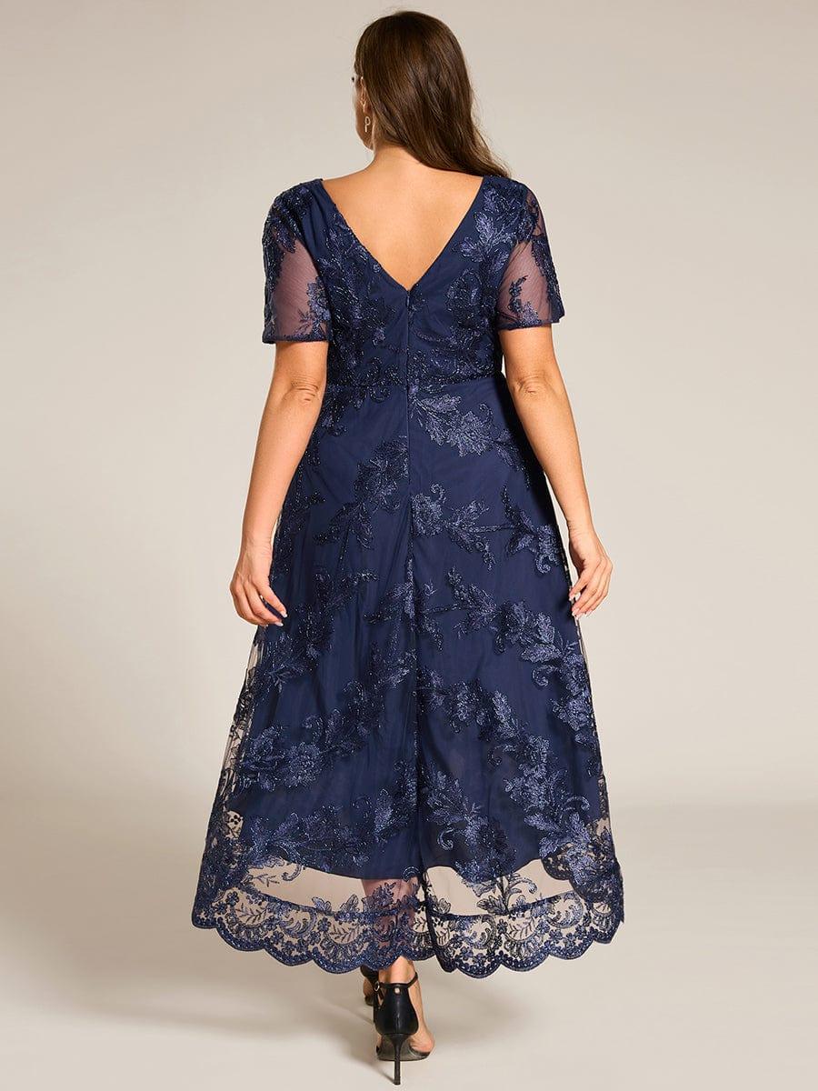 EG02255NB-PR2 Embroidered Mesh Double V-Neck Short Sleeves Midi Wedding Guest Dress - Image 27