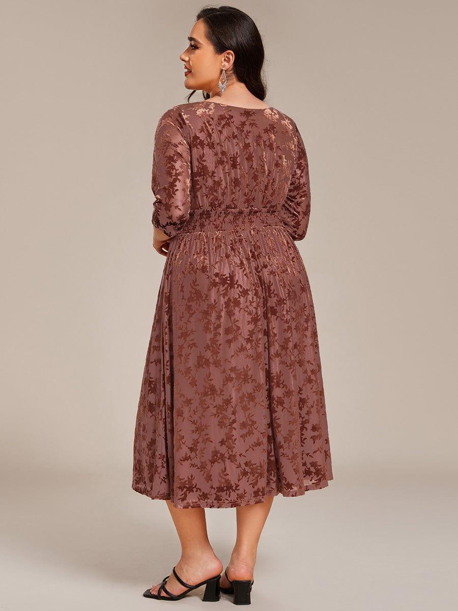 EG02284BN-PR2_02bbc92b-9930-4f14-87ca-39788e514e45 Plus Size 3/4 Sleeve Floral Velvet Wedding Guest Dress with Pockets - Image 2