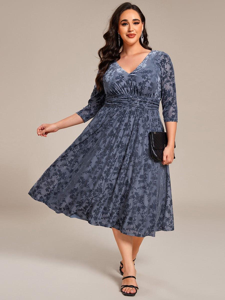 EG02284DN-PR Plus Size 3/4 Sleeve Floral Velvet Wedding Guest Dress with Pockets - Image 15