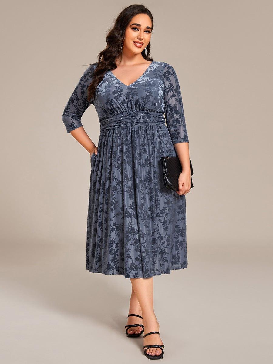 EG02284DN-PR4 Plus Size 3/4 Sleeve Floral Velvet Wedding Guest Dress with Pockets - Image 14