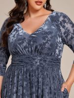 Plus Size 3/4 Sleeve Floral Velvet Wedding Guest Dress with Pockets - Image 13