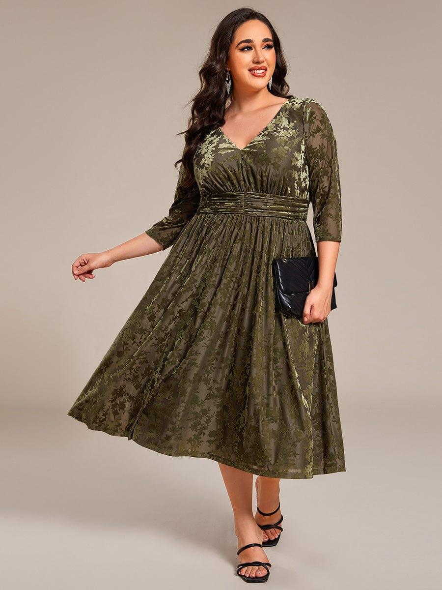 EG02284OG-PR Plus Size 3/4 Sleeve Floral Velvet Wedding Guest Dress with Pockets - Image 10