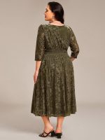 Plus Size 3/4 Sleeve Floral Velvet Wedding Guest Dress with Pockets - Image 7