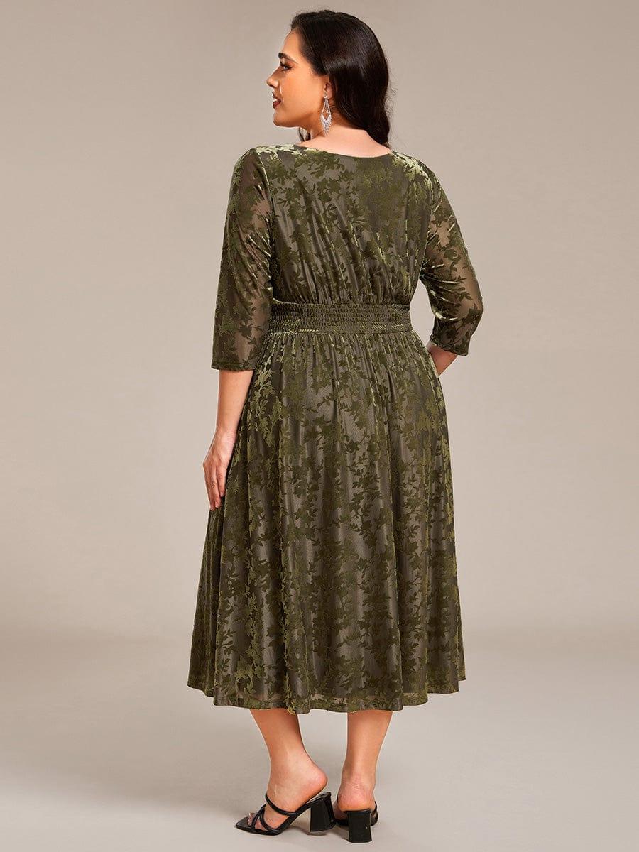 EG02284OG-PR2_b6071b0d-718a-42fe-9202-228ce89a6017 Plus Size 3/4 Sleeve Floral Velvet Wedding Guest Dress with Pockets - Image 7