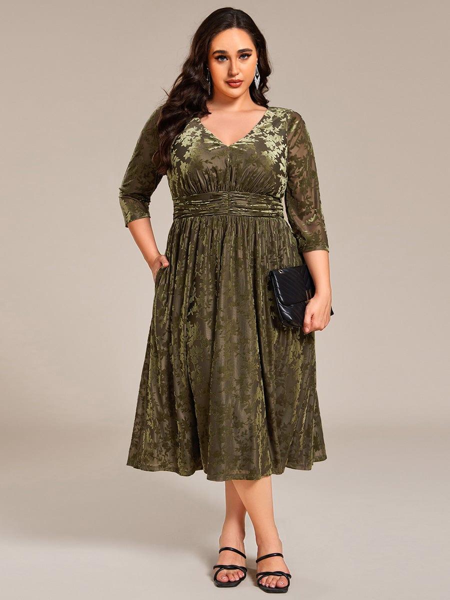 EG02284OG-PR4_14b1f658-db05-4d07-90bf-5af480d6fccb Plus Size 3/4 Sleeve Floral Velvet Wedding Guest Dress with Pockets - Image 6