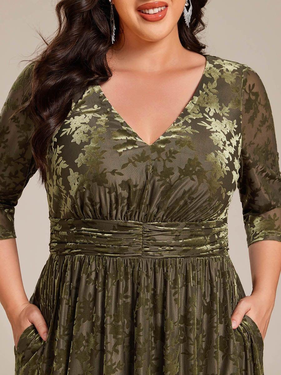 EG02284OG-PR5_e9373282-da69-4629-b368-6b1ec56597f3 Plus Size 3/4 Sleeve Floral Velvet Wedding Guest Dress with Pockets - Image 8
