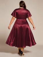Plus Size Satin Midi Wedding Guest Dress with Pockets - Image 19