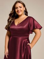 Plus Size Satin Midi Wedding Guest Dress with Pockets - Image 20
