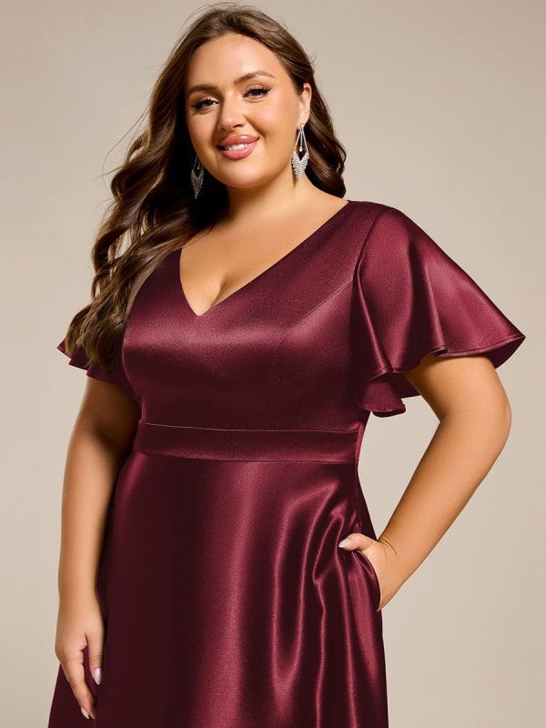 Plus Size Satin Midi Wedding Guest Dress with Pockets - Image 20