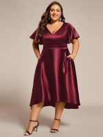 Plus Size Satin Midi Wedding Guest Dress with Pockets - Image 18