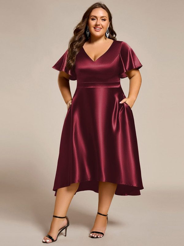 Plus Size Satin Midi Wedding Guest Dress with Pockets - Image 18