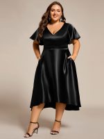 Plus Size Satin Midi Wedding Guest Dress with Pockets