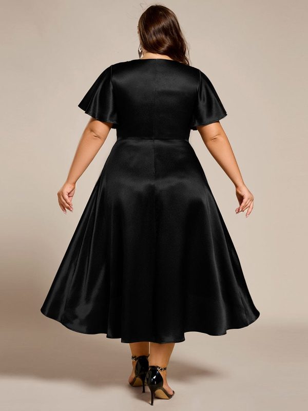 Plus Size Satin Midi Wedding Guest Dress with Pockets - Image 2