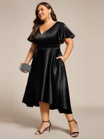 Plus Size Satin Midi Wedding Guest Dress with Pockets - Image 22