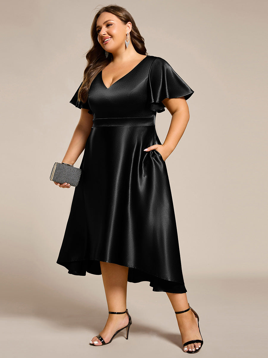 EG02335BK-PR3 Plus Size Satin Midi Wedding Guest Dress with Pockets - Image 22