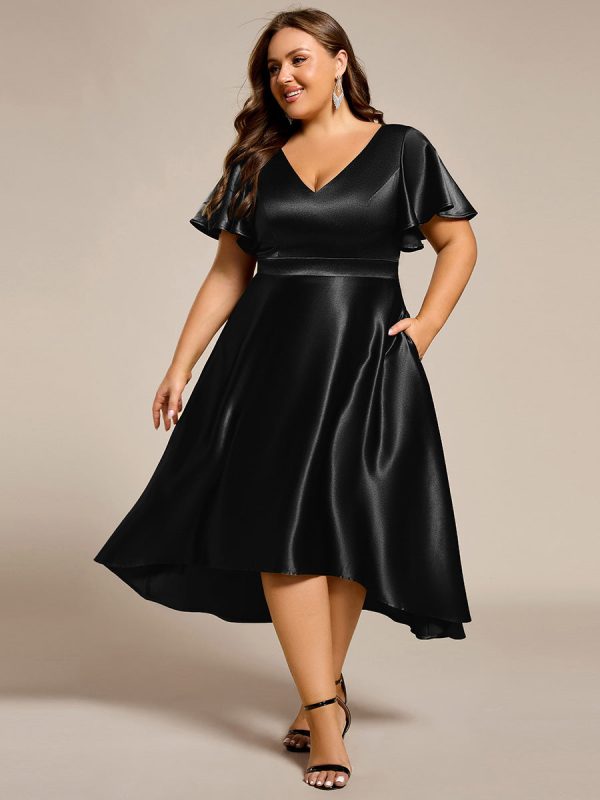 Plus Size Satin Midi Wedding Guest Dress with Pockets - Image 23
