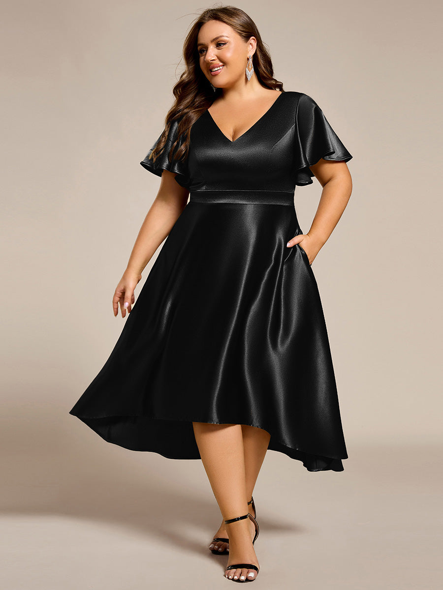 EG02335BK-PR4 Plus Size Satin Midi Wedding Guest Dress with Pockets - Image 23