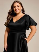 Plus Size Satin Midi Wedding Guest Dress with Pockets - Image 21
