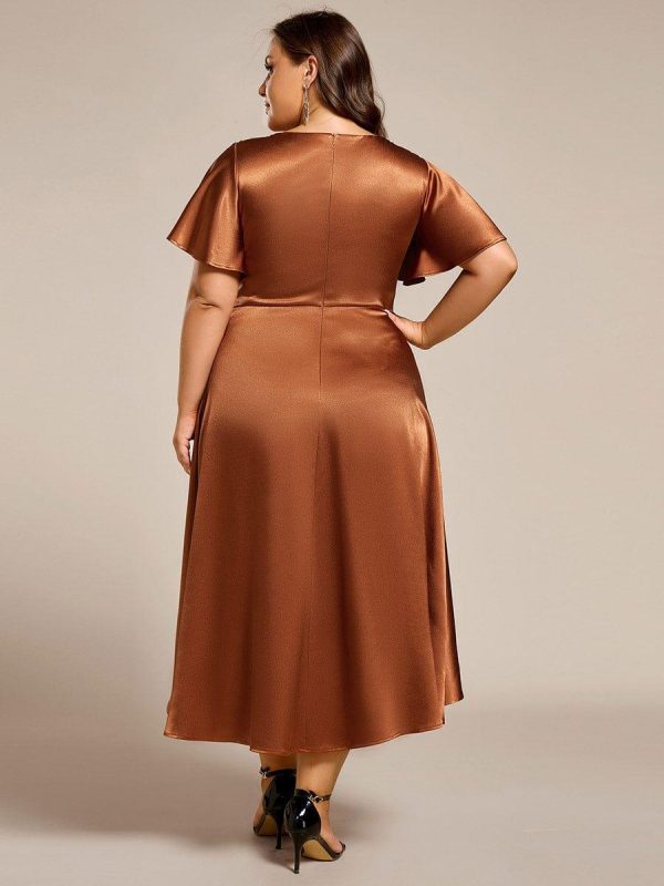 Plus Size Satin Midi Wedding Guest Dress with Pockets - Image 9