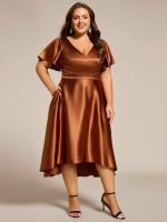 Plus Size Satin Midi Wedding Guest Dress with Pockets - Image 11