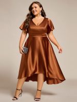 Plus Size Satin Midi Wedding Guest Dress with Pockets - Image 8