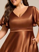 Plus Size Satin Midi Wedding Guest Dress with Pockets - Image 10