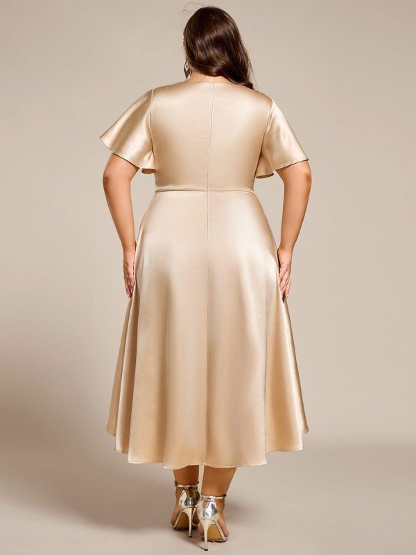 Plus Size Satin Midi Wedding Guest Dress with Pockets - Image 14