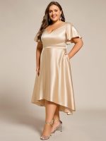Plus Size Satin Midi Wedding Guest Dress with Pockets - Image 17