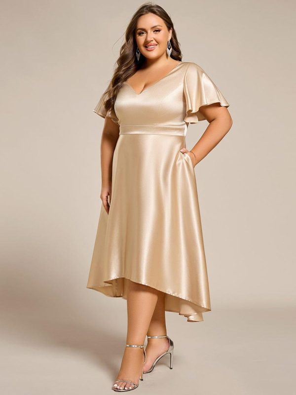 Plus Size Satin Midi Wedding Guest Dress with Pockets - Image 17